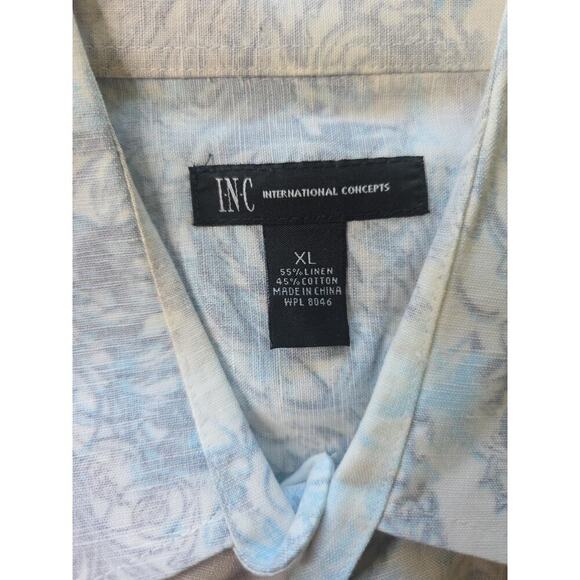 INC International Concepts men size XL long sleeve button up Blue floral linen - Picture 9 of 16